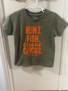 Bass Pro Shops Olive Green Kids Short Sleeve Tee with Orange Graphic